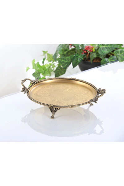 BULUTHOMEAKSESUAR Antique Engraved Steel Tray with Handle 30 cm