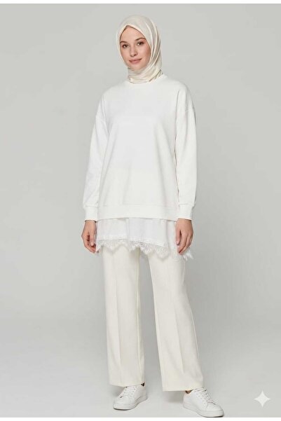 Puane Women's Skirt with Asymmetrical Cut Lace Detailed Tunic 10766