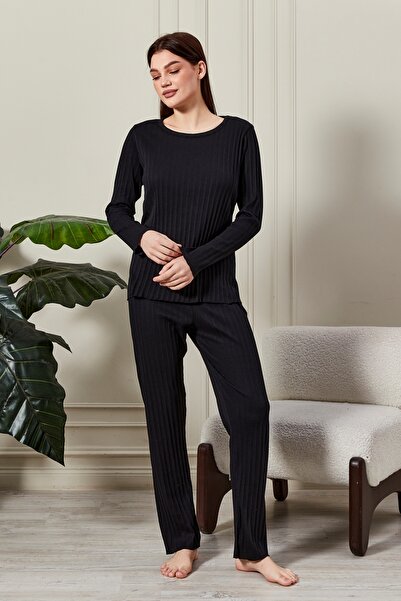 sevateks Kadın %100 Pamuklu Fitilli Pijama Takımı - Uzun Kollu Ribanalı Yumuşak Dokulu Loungewear
