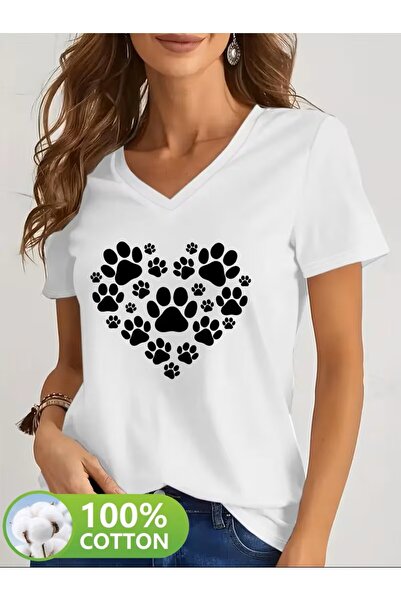 H&GHAMLEGİYİM με τύπωμα Μπλουζάκι. Κοντομάνικο μπλουζάκι με λαιμόκοψη V για κ...