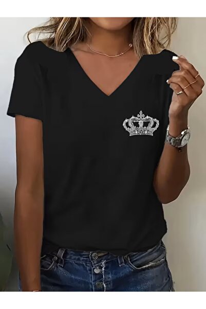 H&GHAMLEGİYİM cu imprimeu Tricou. Top casual cu mâneci scurte și decolteu în ...