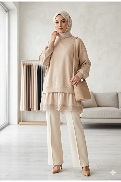 Puane Ženska asimetrična tunika kroj Čipka sa detaljima 10766