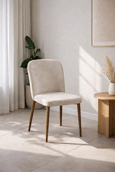 MARIA HOMES Premium Dark Beige Fabric Dining Chair with Elegant Dark Legs for...