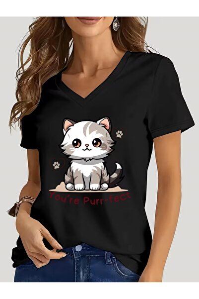 oneagılyazı Printed T-Shirt. Short Sleeve V-Neck Summer & Spring Casual Top, ...