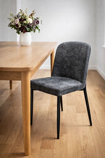 MARIA HOMES كرسي طعام منجد باللون الرمادي الداكن مع مقعد مبطن، كرسي طعام عصري...