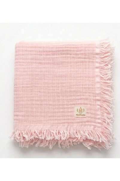 MiniMüslin 100% Cotton Powder Pink 4-Layer Muslin Tasseled Blanket 115X95Cm O...