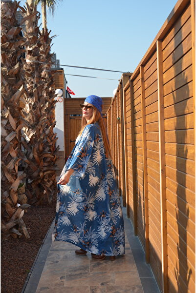 MSN Viscose Satin Fabric Kimono - Pareo - Dressing Gown - (Belt Included)-Blue