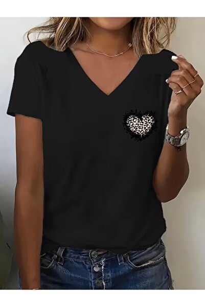 H&GHAMLEGİYİM με τύπωμα Μπλουζάκι. Κοντομάνικο μπλουζάκι με λαιμόκοψη V για κ...