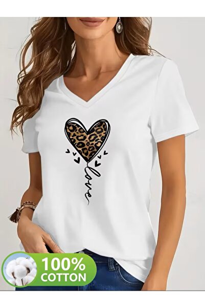 H&GHAMLEGİYİM με τύπωμα Μπλουζάκι. Κοντομάνικο μπλουζάκι με λαιμόκοψη V για κ...