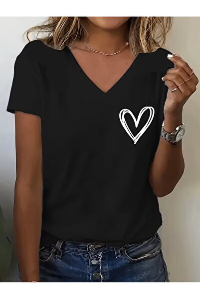 yombaa cu imprimeu Tricou. Top casual cu mâneci scurte și decolteu în V pentr...