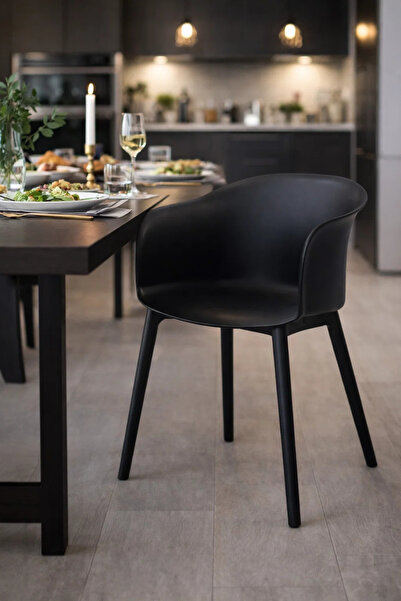 MARIA HOMES Modern Black Plastic Armchair with Metal Legs