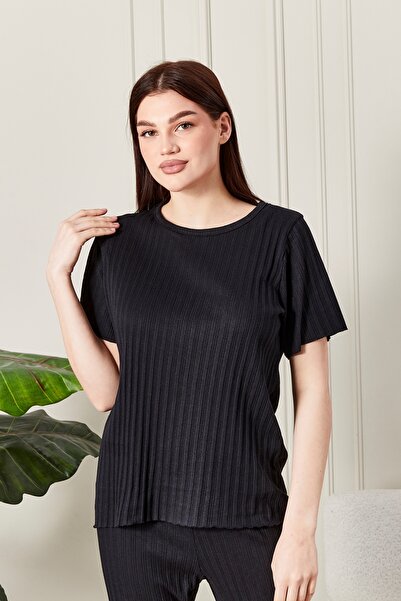 sevateks Kadın %100 Pamuklu Fitilli Pijama Takımı - Kısa Kollu Ribanalı Yumuşak Dokulu Loungewear
