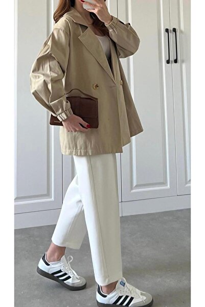 byalisdmr Thin Trench Fabric Beige Color Balloon Sleeve Oversize Jacket