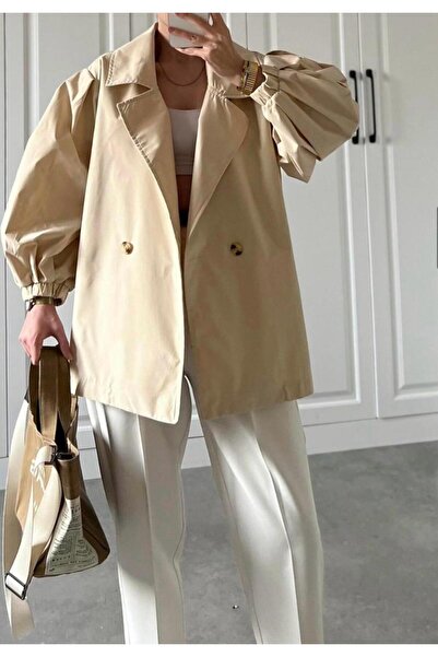 byalisdmr Thin Trench Fabric Beige Color Balloon Sleeve Oversize Jacket