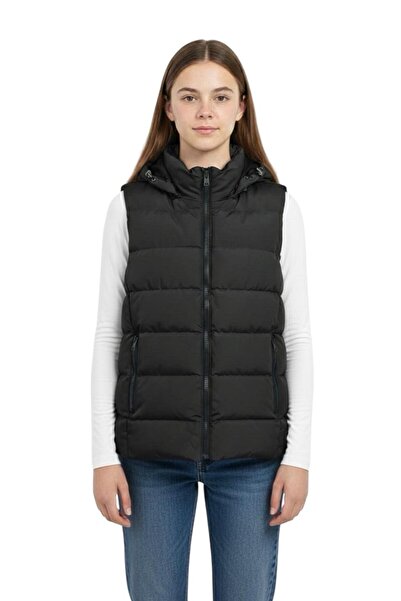 SWEN CLUB Hooded Puffer Vest Zipper Pocketed Comfortable Fit