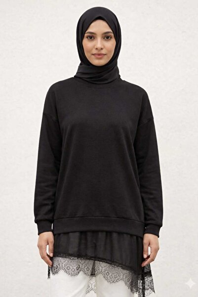 Puane Women's Asymmetrical Cut Bottoms Lace Detailed Tunic