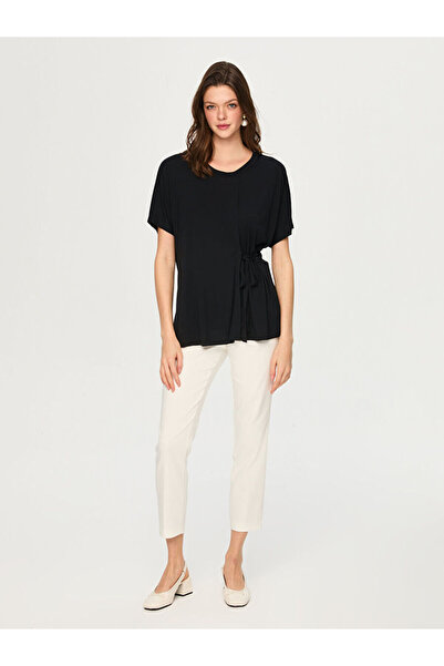 Faik Sönmez Beli Bağcık Detaylı Yuvarlak Yaka Modallı Tunik T-Shırt S26TSH077