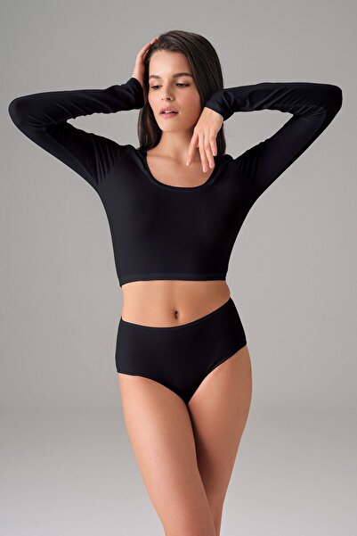 Doreanse Women's Modal / Cotton Round Neck Long Sleeve Cropped Tshirt