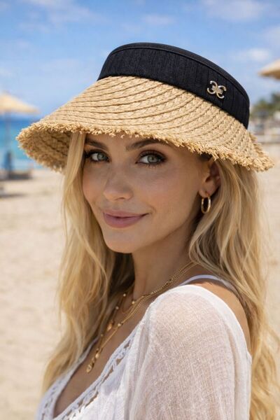 MARBERRY Black Metal-Accented Visor Tenisci Straw Women's Hat