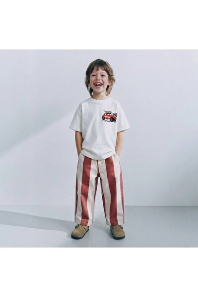 Neo Kids Retro Araba Baskılı Oversize T-Shirt ve Geniş Paça Çizgili Pantolon