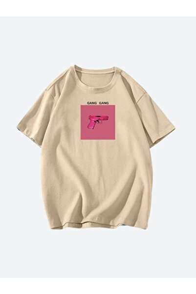 ALİ.COM Μπλουζάκι Unisex Gang Gang με τύπωμα Crew Neck Βαμβάκι llu oversized