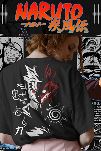 Ninkasiwear Naruto Kyuubi Unisex Oversize 24/1 Pamuk Tişört - Özel Yaka Baskılı