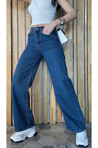 BİENAL BUTİK Blugi de damă talie înaltă albastru închis casual pantaloni pala...