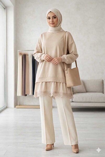 Puane Ženska asimetrična kroj donja delova Čipka detaljna tunika