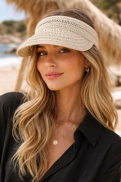 MARBERRY Beige Hand Knitted Straw Visor Tenisci Women's Hat