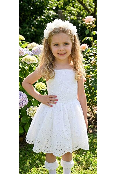 aynuraa Girl's Eyelet Embroidery Fabric Dress Birthday Party April 23Th Dress