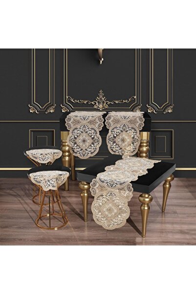 Ceki Home Living Room Set 5 Pieces Alya French Lace Piece Dertsiz Table Runne...