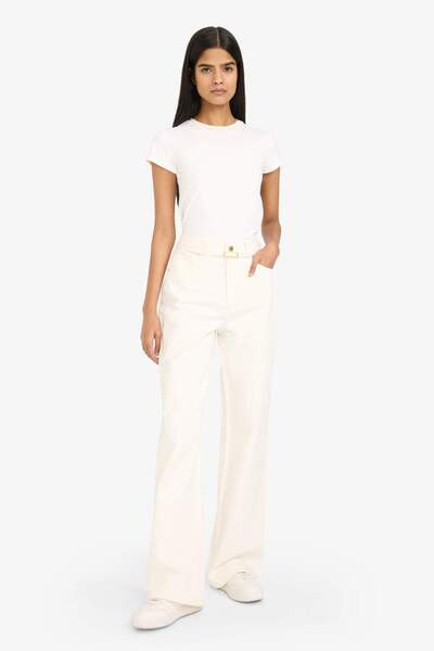 DeFacto Straight Wide Regular Waist Jean Snow Washed Trousers G4929Ax26Sm