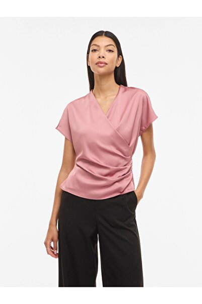 VILA Oberteil mit kurzen Ärmeln VIELETTE V-Ausschnitt