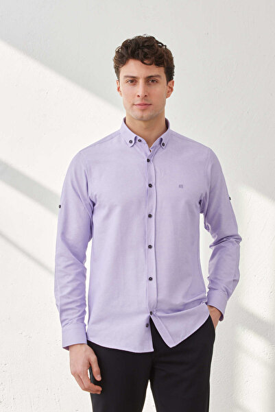 RAVANELLI Slim Fit Patterned Collar Buttoned Sports Long Sleeve Men's Shirt