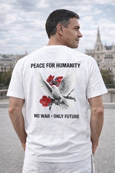 MARKATEM Men's Black Oversized Dove and Rose Printed Peace Themed Back Print ...