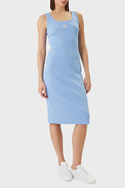 Calvin Klein Pamuklu Slim Fit Logolu Yuvarlak Yaka Midi Elbise LV047F257GC32 ...