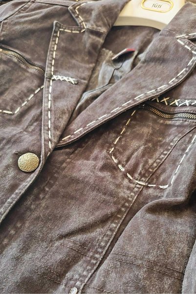 MODA VİNTAGE DENİM BÜYÜK BEDEN FÜME EFEKTLİ KOT CEKET
