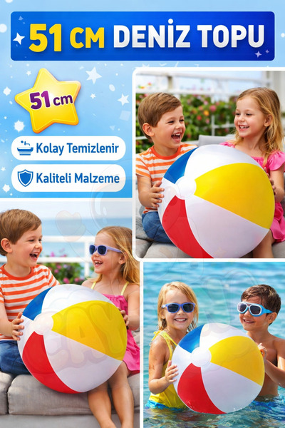 cayenna 51 cm Deniz Topu – Şişirilebilir Renkli Plaj Topu Havuz ve Deniz Oyun...