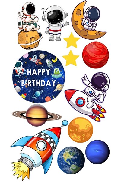 telaşe memuru Uzay ve Astronot Pasta Süsü - Astronotlu Yenilebilir Pasta Resm...