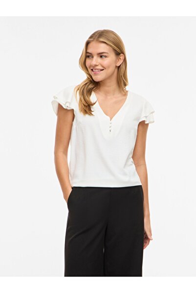 VILA Oberteil mit kurzen Ärmeln VISPENCER V-Ausschnitt