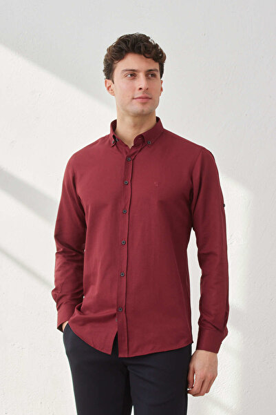 RAVANELLI Slim Fit Patterned Collar Buttoned Sports Long Sleeve Men's Shirt