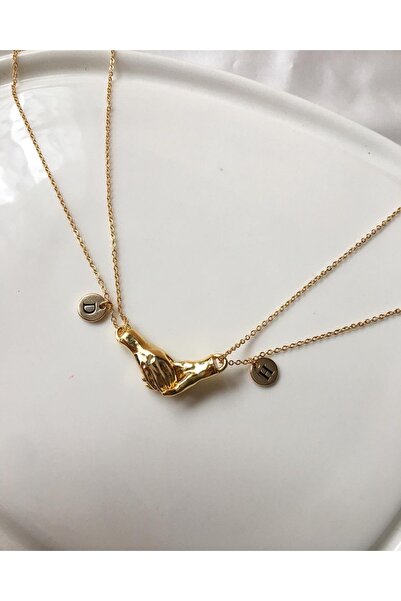 Elvia Atelier Unisex Gold Harfli Çift Kolyesi, Sevgili Kolye, El Ele Tutuşan ...