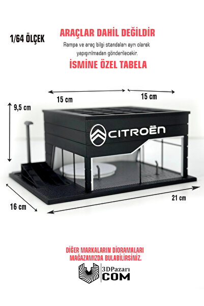 Butik 1/64 Ölçekli Siyah Renk Citroen Diorama Tasarımlı Araç Sergileme Garajı...