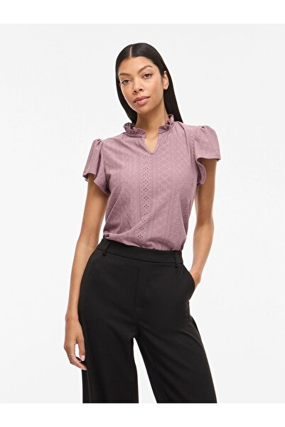 VILA Oberteil mit kurzen Ärmeln VIPOINTA V-Ausschnitt