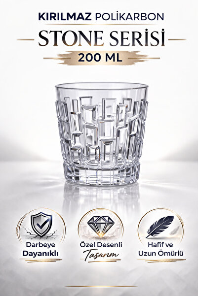 İstanbul Horeca Kırılmaz Polikarbon Stone Serisi Bardak 6 Adet 200 ml Cam Gör...