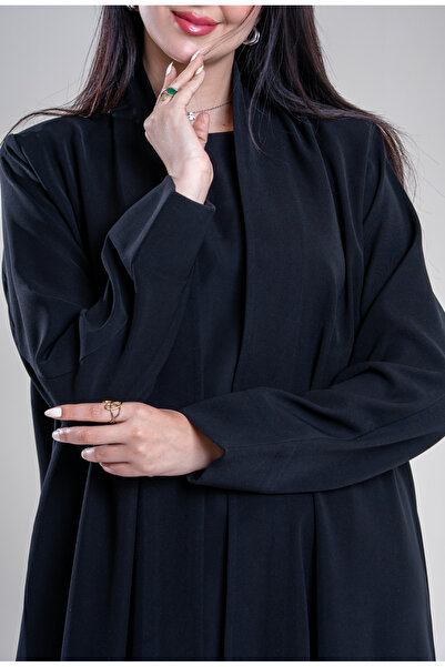 Al Afnan Boutique Elegant abaya with a blazer cut, made of deep black royal c...
