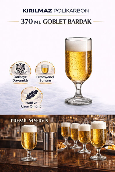 İstanbul Horeca Kırılmaz Polikarbon Goblet Bardak 370 ml Cam Görünümlü Bira &...