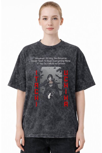 SEVBANO Itachi Uchiha Naruto Anime Printed Unisex Oversized Vintage Washed T-...