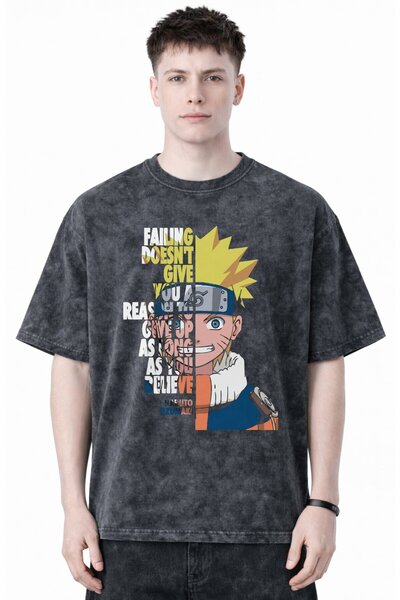 SEVBANO Design Naruto Uzumaki Anime Printed Unisex Oversized Vintage Washed T...