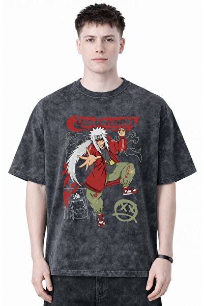 SEVBANO Design Jiraiya Naruto Anime Printed Unisex Oversized Vintage Washed T...